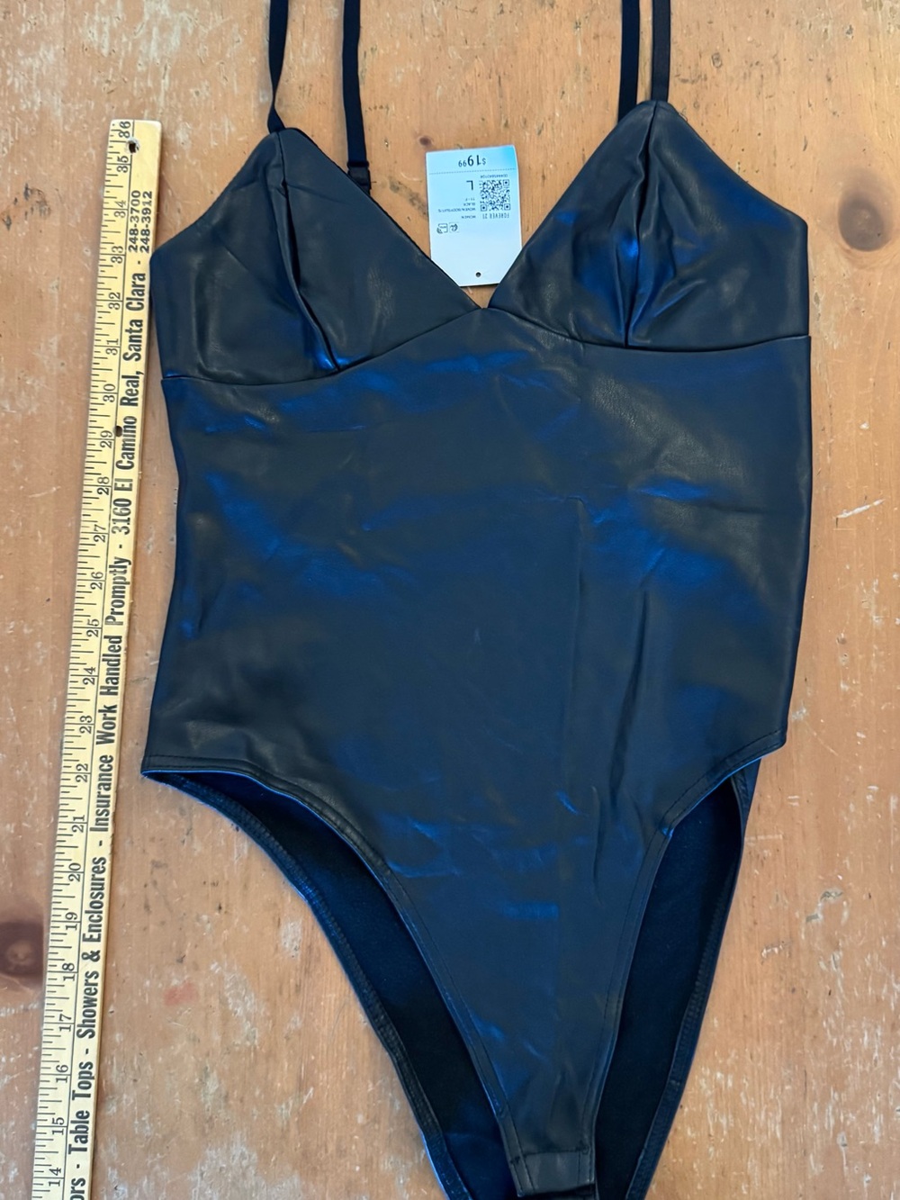 Forever 21 Black Faux Leather Strappy V-Neck Bodysuit